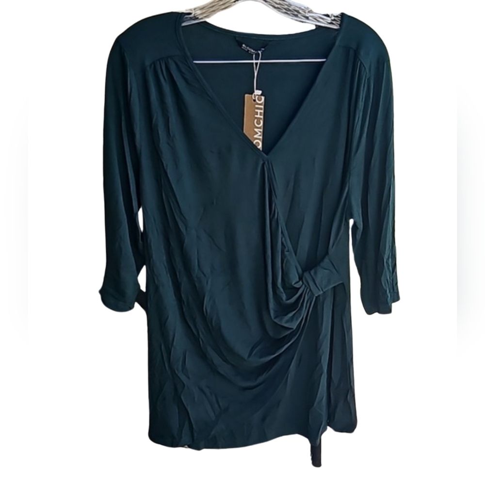 NWT 1X 14W 16W Emerald Green Twisted Stretchy Top K-1146